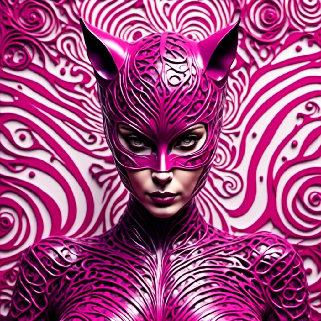 Hyperrealistic Catwoman in Vibrant Magenta