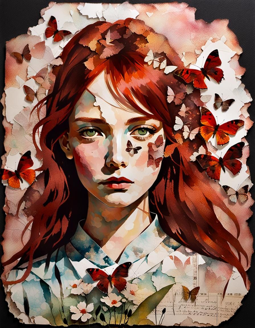 Art Nouveau-Inspired Portrait of a Flower Maiden with Butter...