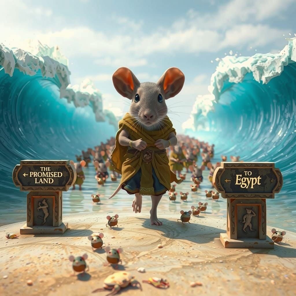 Majestic Mouse Leads Mice Exodus Across Parted Sea