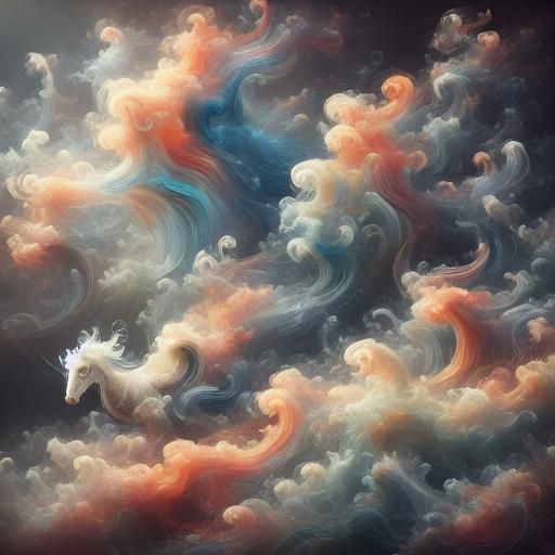 Divine Watercolor Horse Prances in Ethereal Clouds