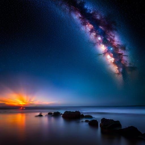 Cosmic Reflections Over Pacific Ocean in Vibrant Bioluminesc...