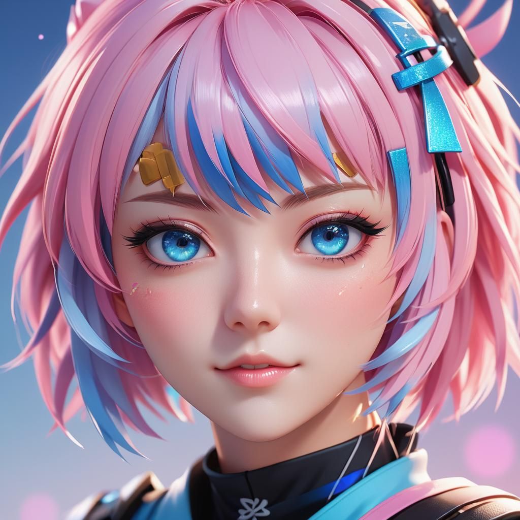 Cute Ninja Girl in Pastel Colors, Anime Style