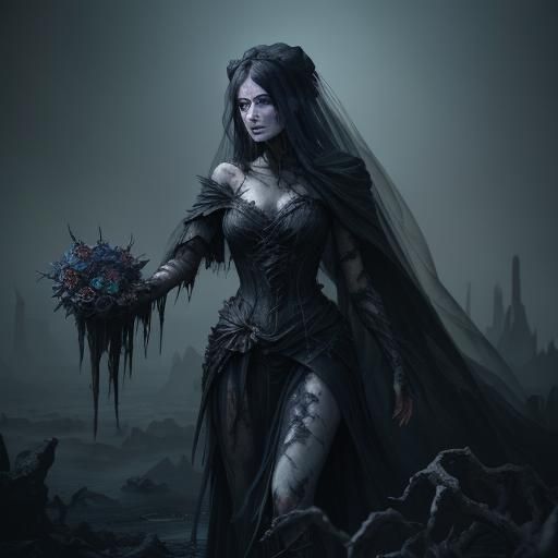 Spectral Bride in Tattered Gown, Shattered Face