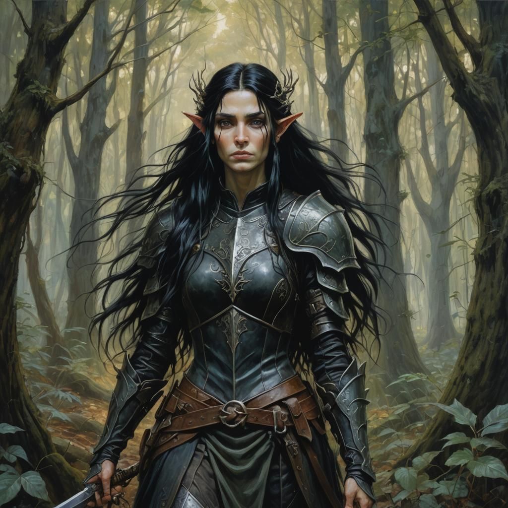Ethereal Elf Maiden in Leather Armor Amidst Whispers of the....