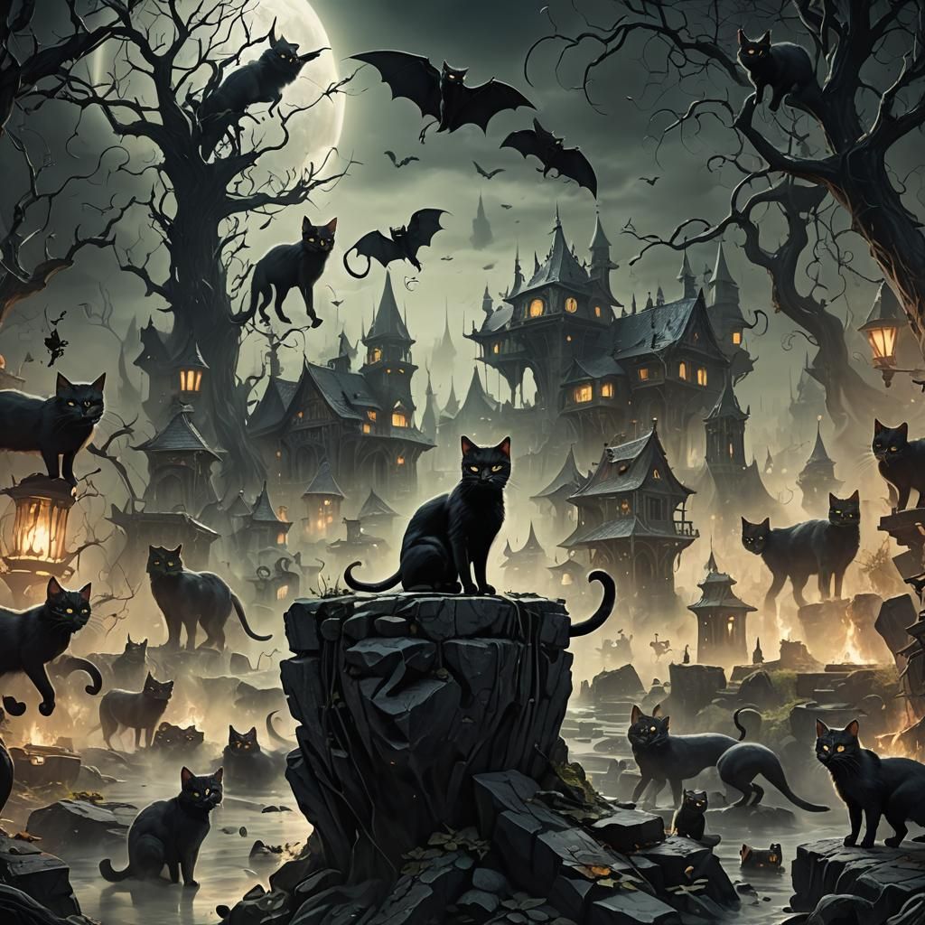 Spectral Black Feline in Mythic Realms