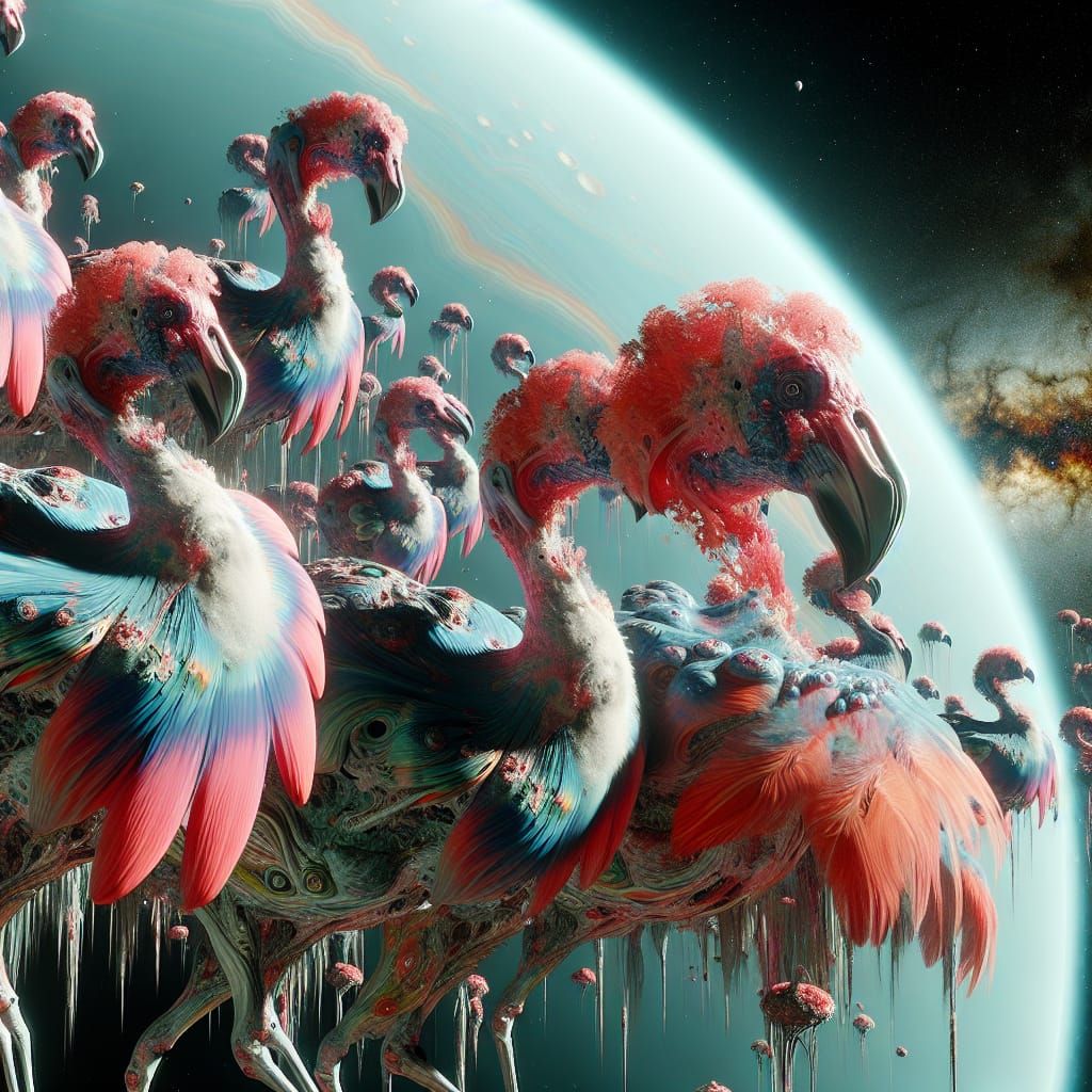 Futuristic Exoplanet Habitat with Avian Alien Lifeforms in C...