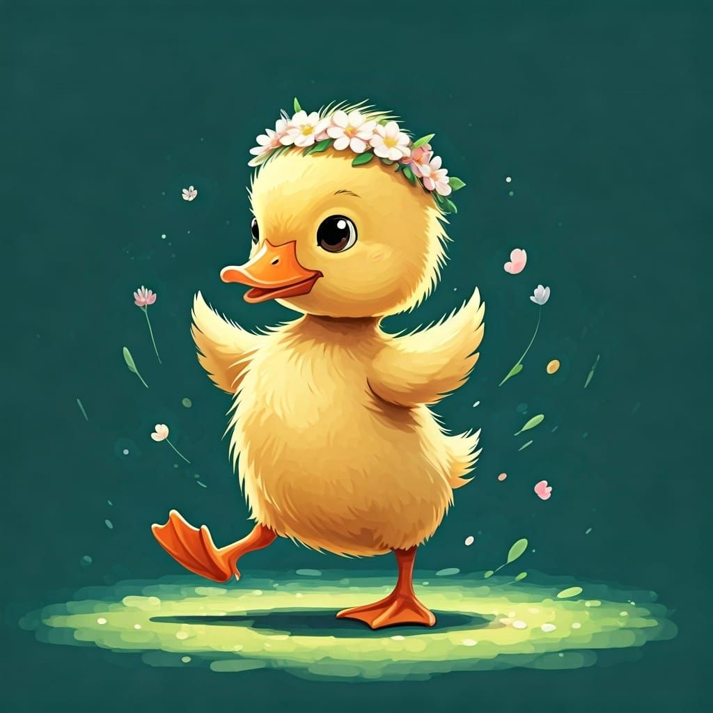 Duckling's Joyful Dance: A Ghibli-Inspired Watercolor