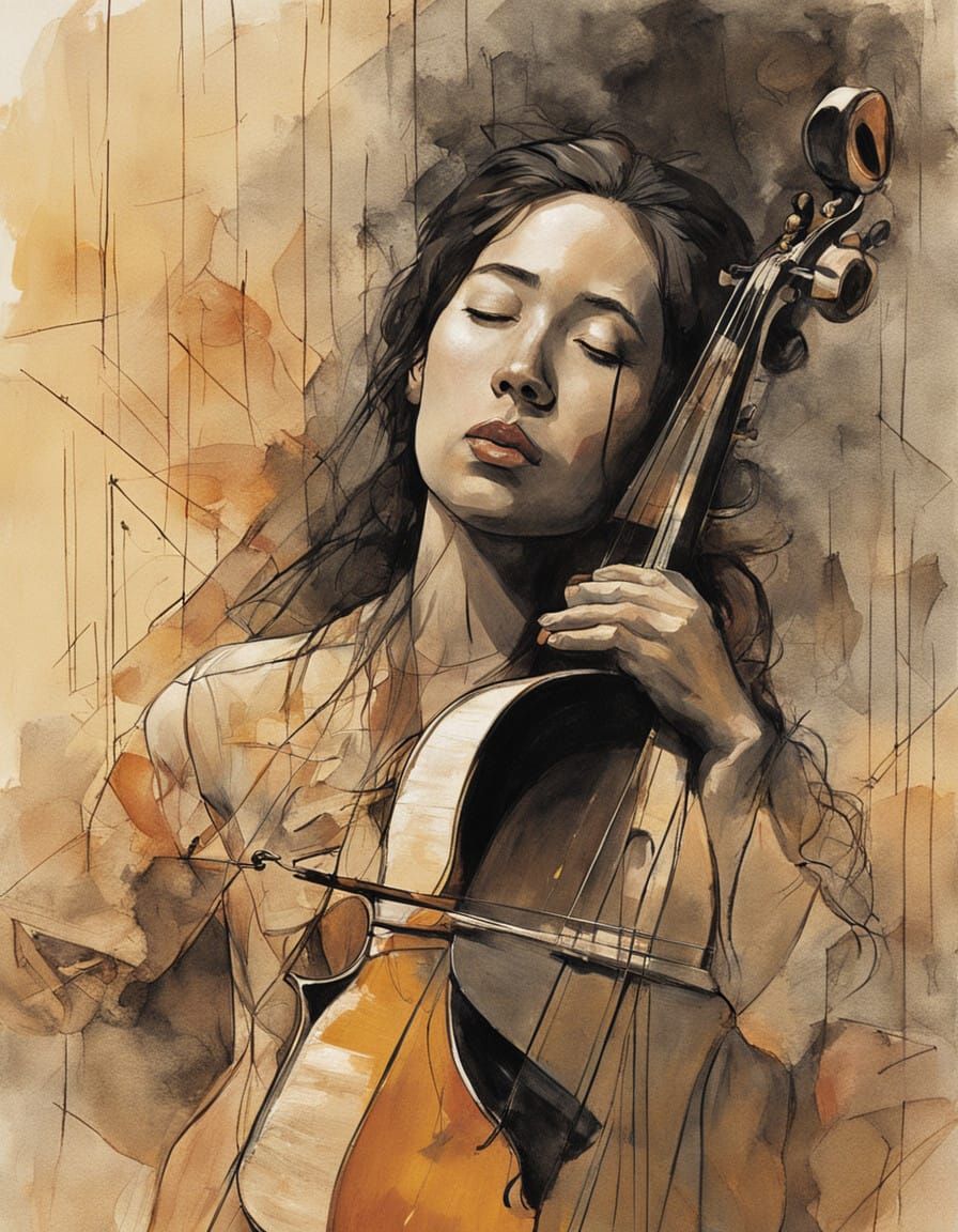 Young Cellist Lost in Music