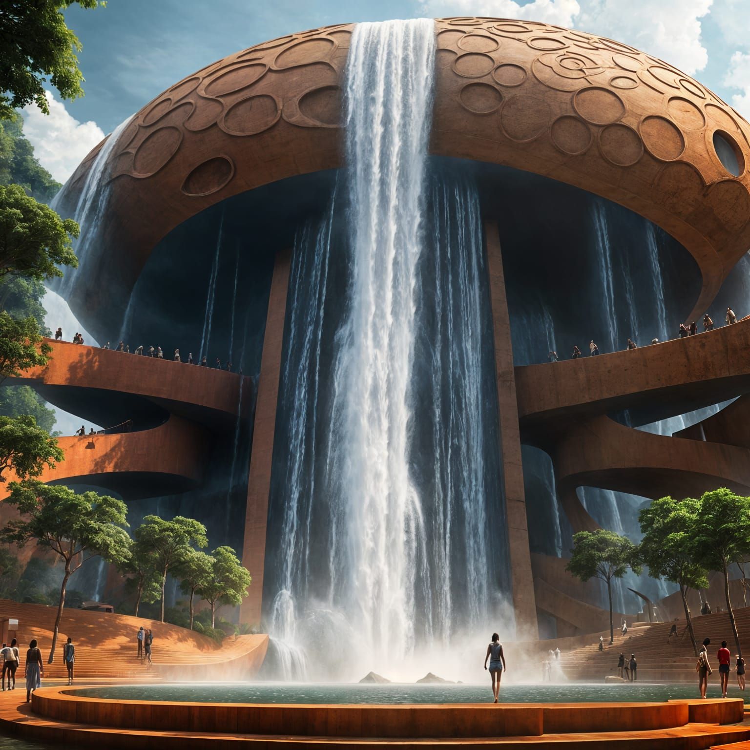 Giant Auroville City in Hyperrealistic Splash Art