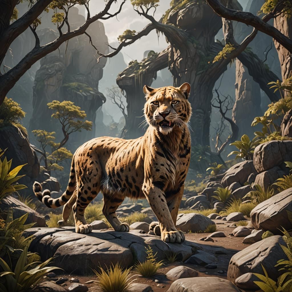 Majestic Fantasy Sabertooth Cat in Vibrant Colors