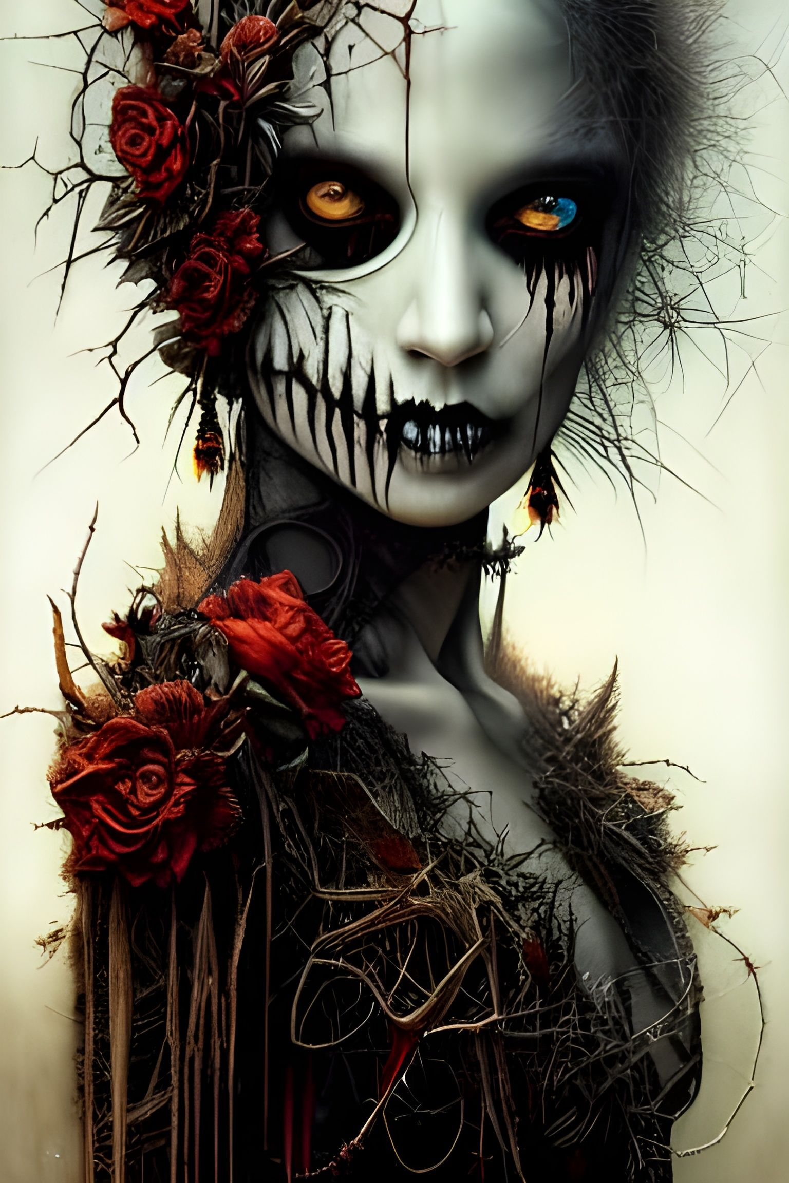 Elegant Horror Scarecrow Portrait in Deep, Hyper-Detailed Di...