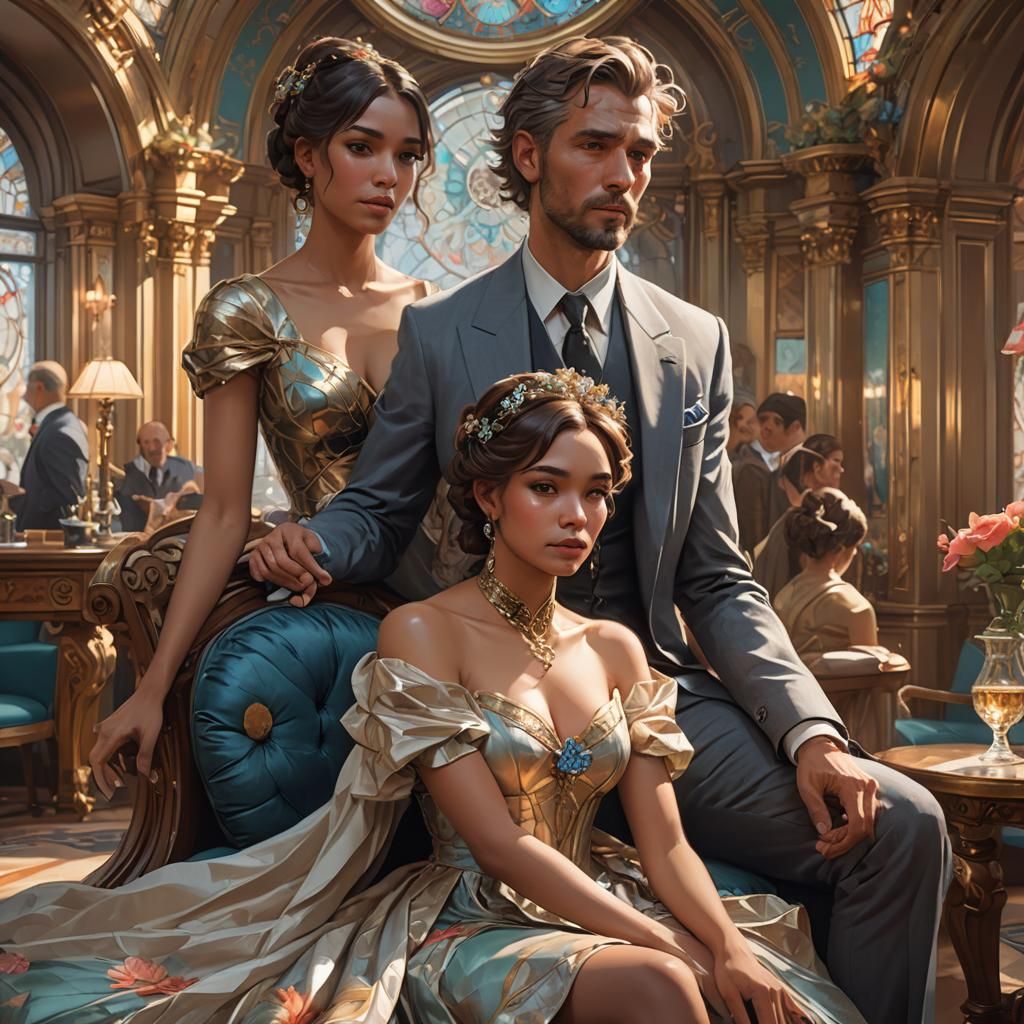 Elegant Couple in Art Nouveau-Inspired Room