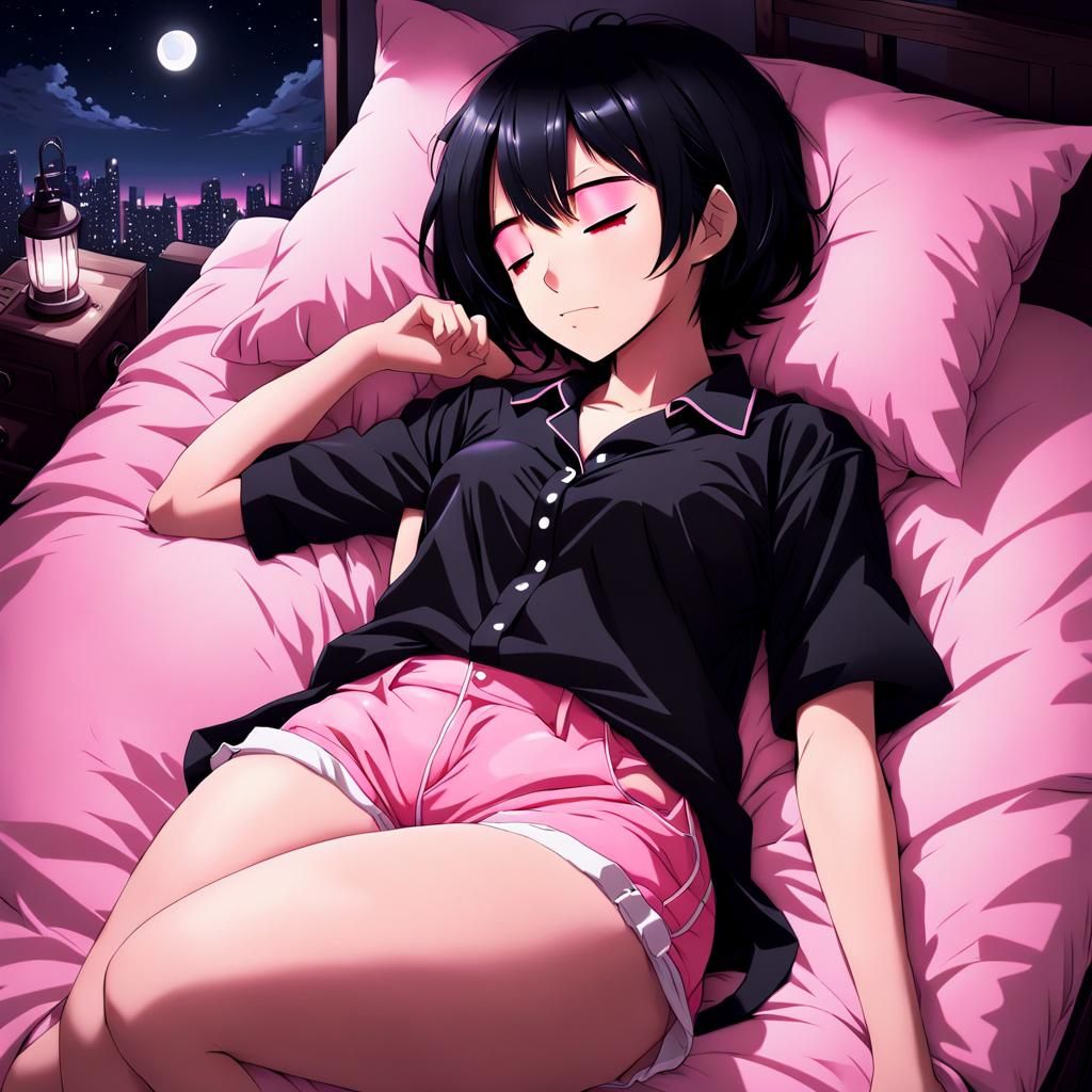 Dreamy Anime Girl Slumbers Under the Night Sky