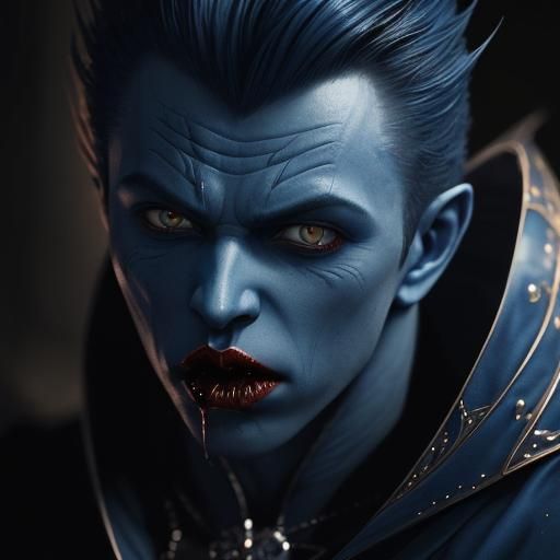 A Blue Vampire Bites, Shrouded in Moody Darkness
