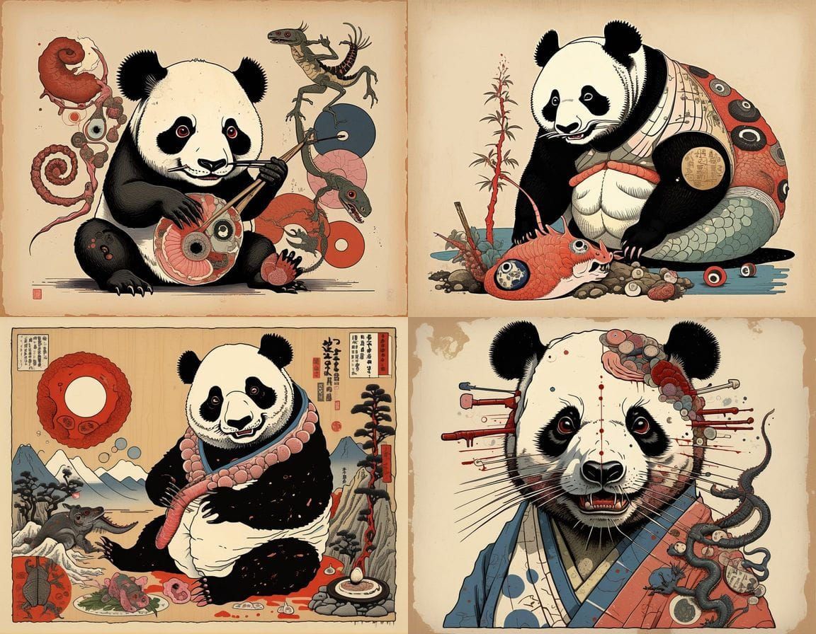 Mystical Mutant Panda with Hokusai Disgrace Style