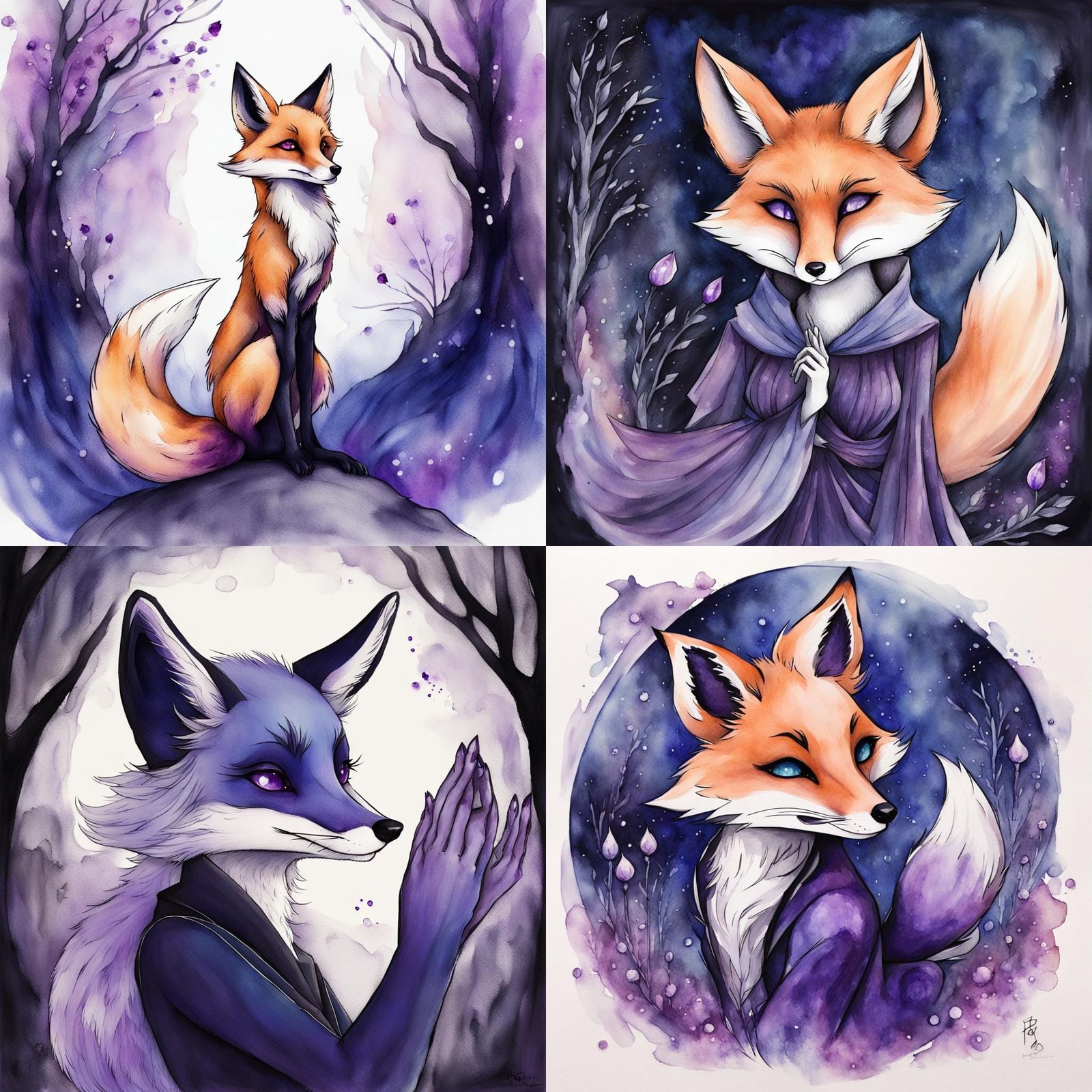 Enchanting Anime-Inspired Fox with Shy Expression in Dark Go...