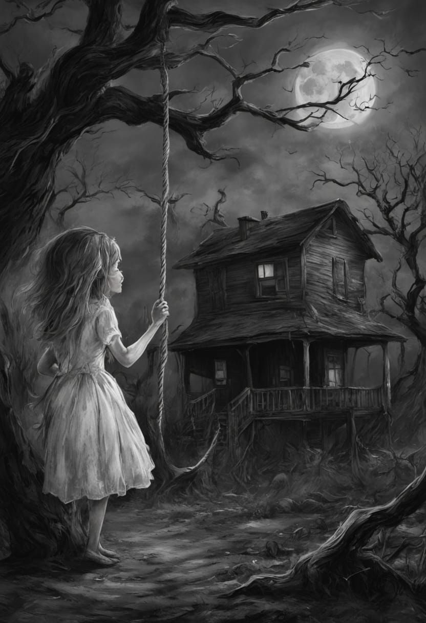 Ghostly Girl on Swing in Comic Book Style