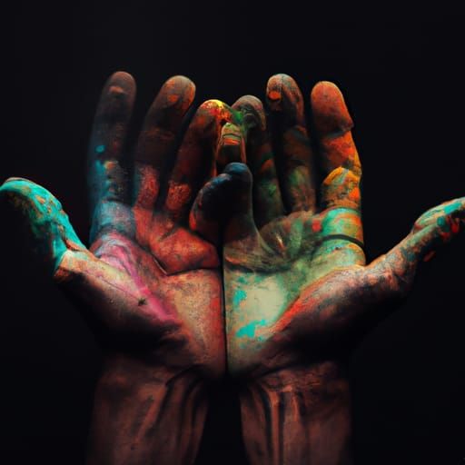 Artist's Hands in Vibrant, Cinematic Digital Painting