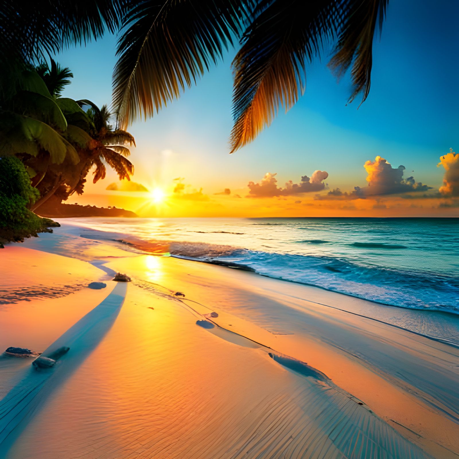 Breathtaking Tropical Oasis with Palm Trees and Endless Ocea...