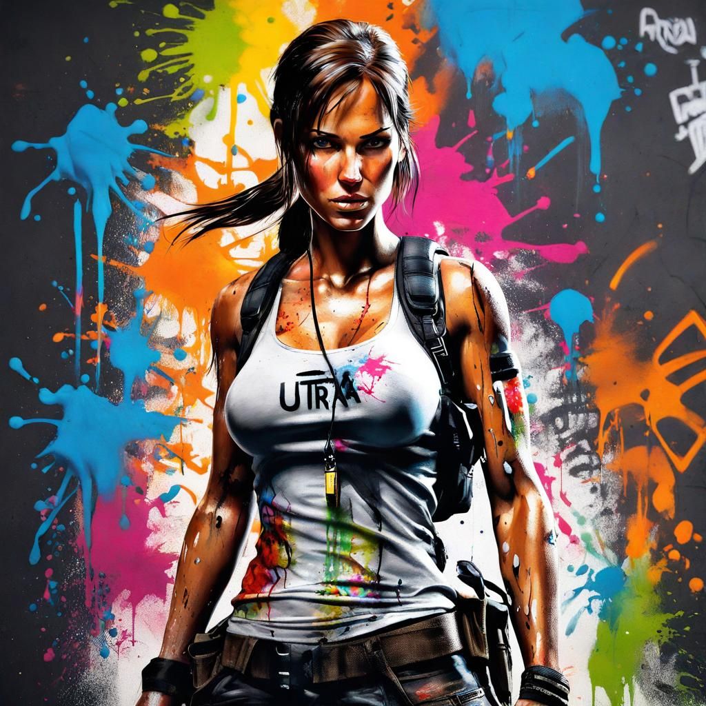 Lara Croft in Vibrant Graffiti Style