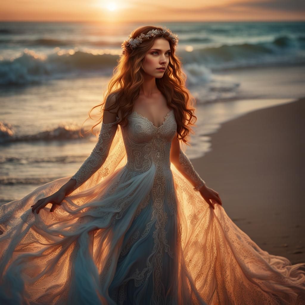 A Dreamy Beach Bride in a Sunset Glow