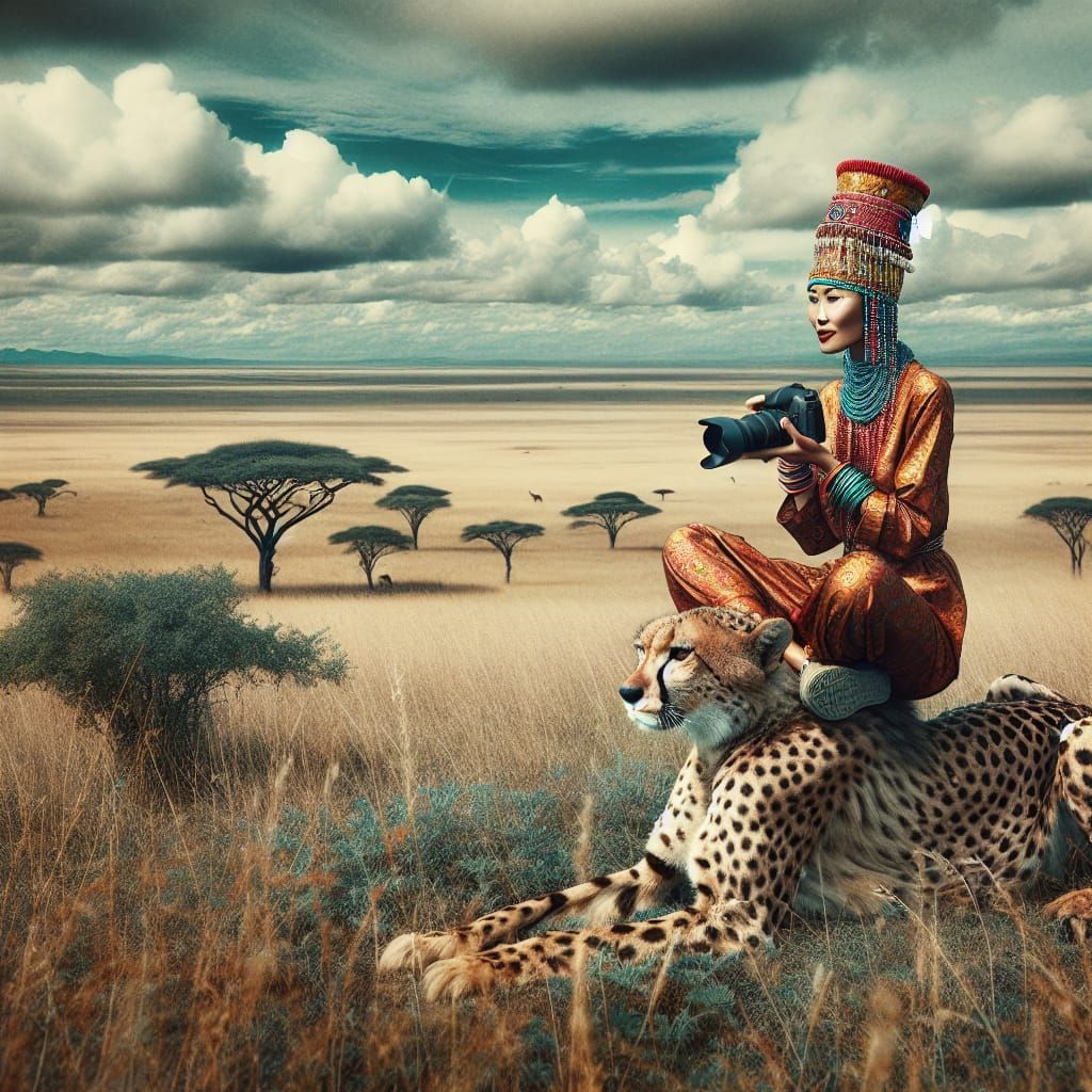 Woman in Harmony with African Savannah Wildlife