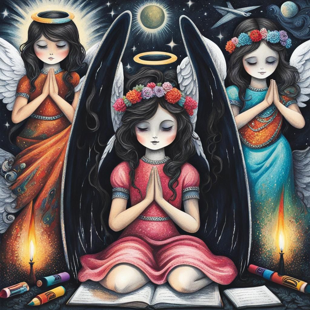 Death Angels Answer Prayers Too, kid's  crayon drawings on l...
