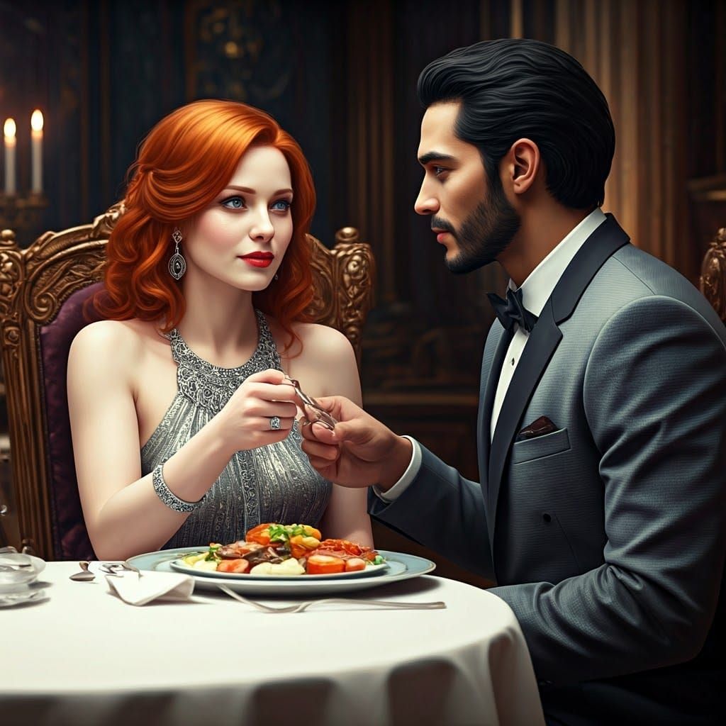 Elegant Couple Savoring a Romantic Dinner