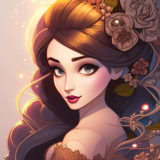 Glowing Portrait of a Woman in Whimsical Illustration Style