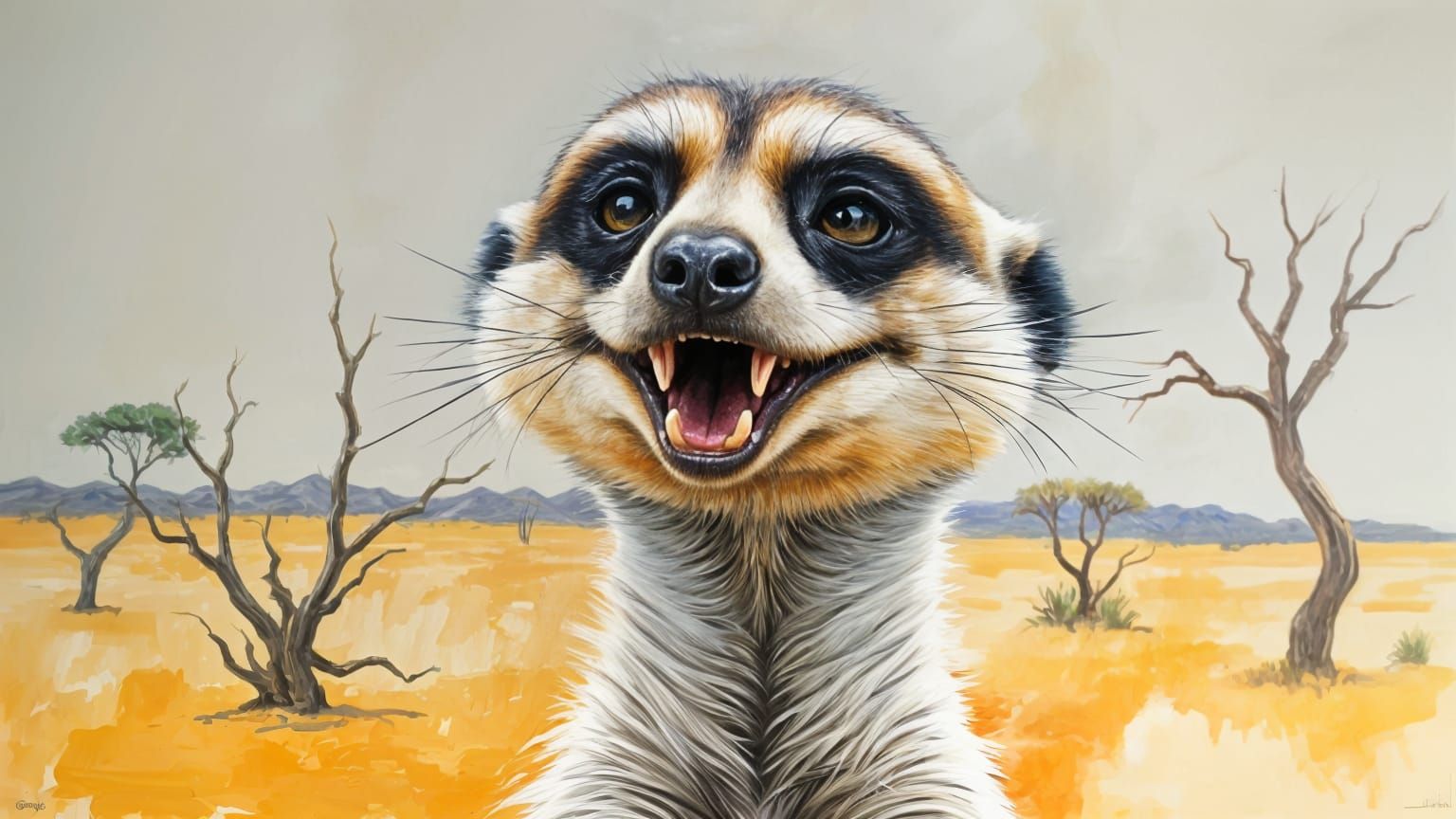 Vibrant Meerkat in Surreal African Landscape