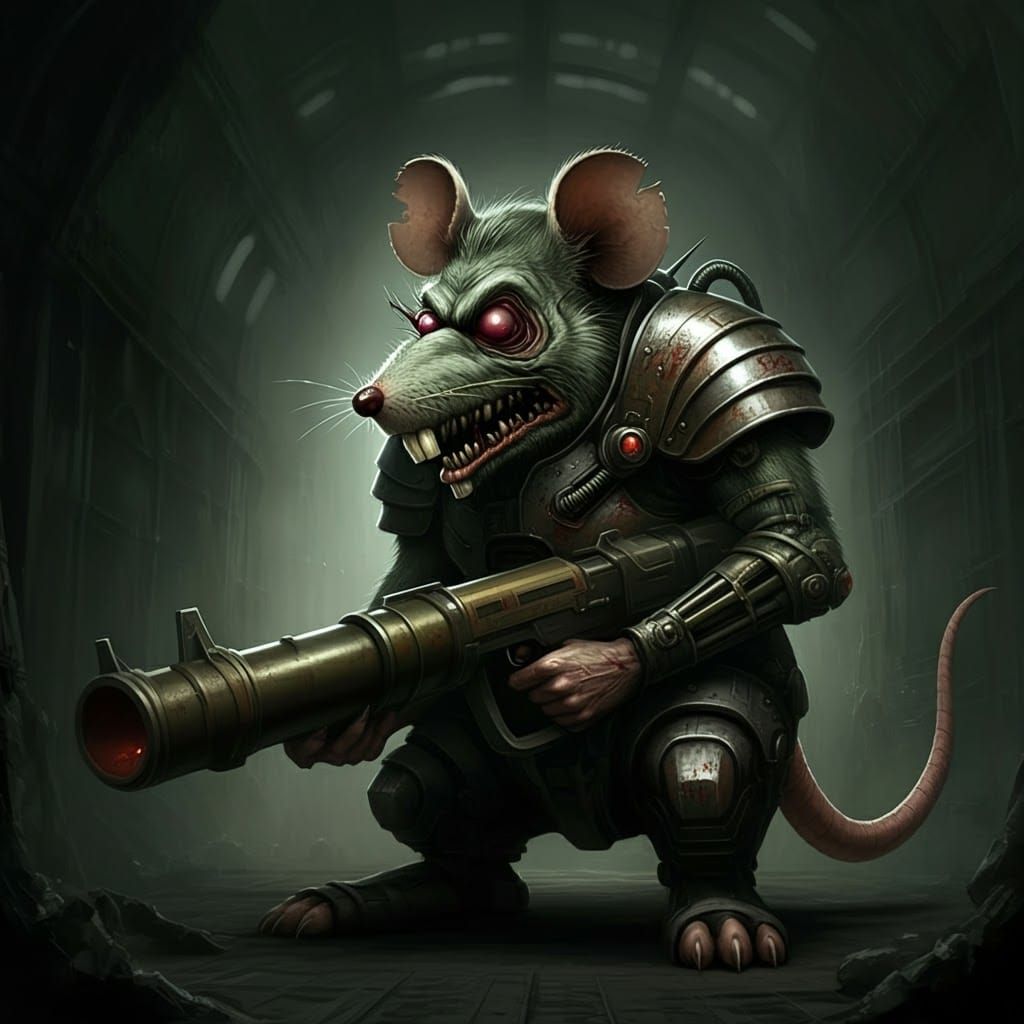 Cyberpunk Rat Fink in Dark Gothic Power Armor