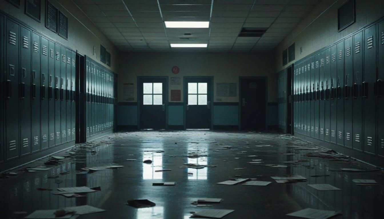 Abandoned School Hallway in Liminal Space Horror