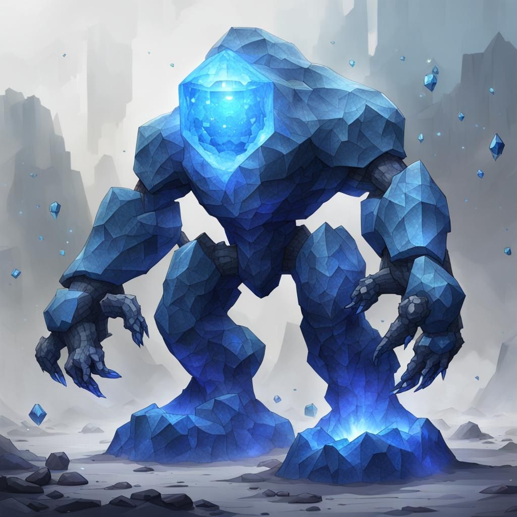 Blue Crystal Golem in Vibrant Art