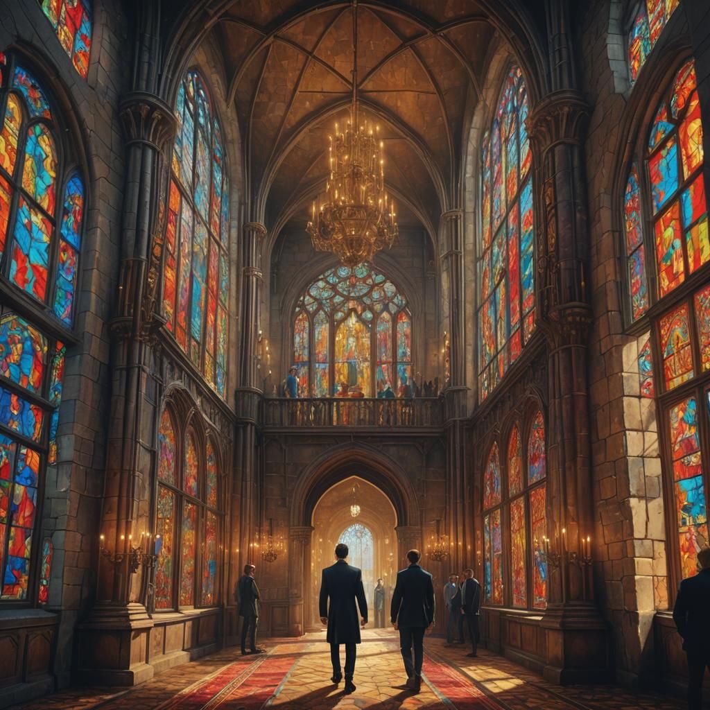 Regal Confrontation in a Castle Party, in Vibrant Oil Painti...