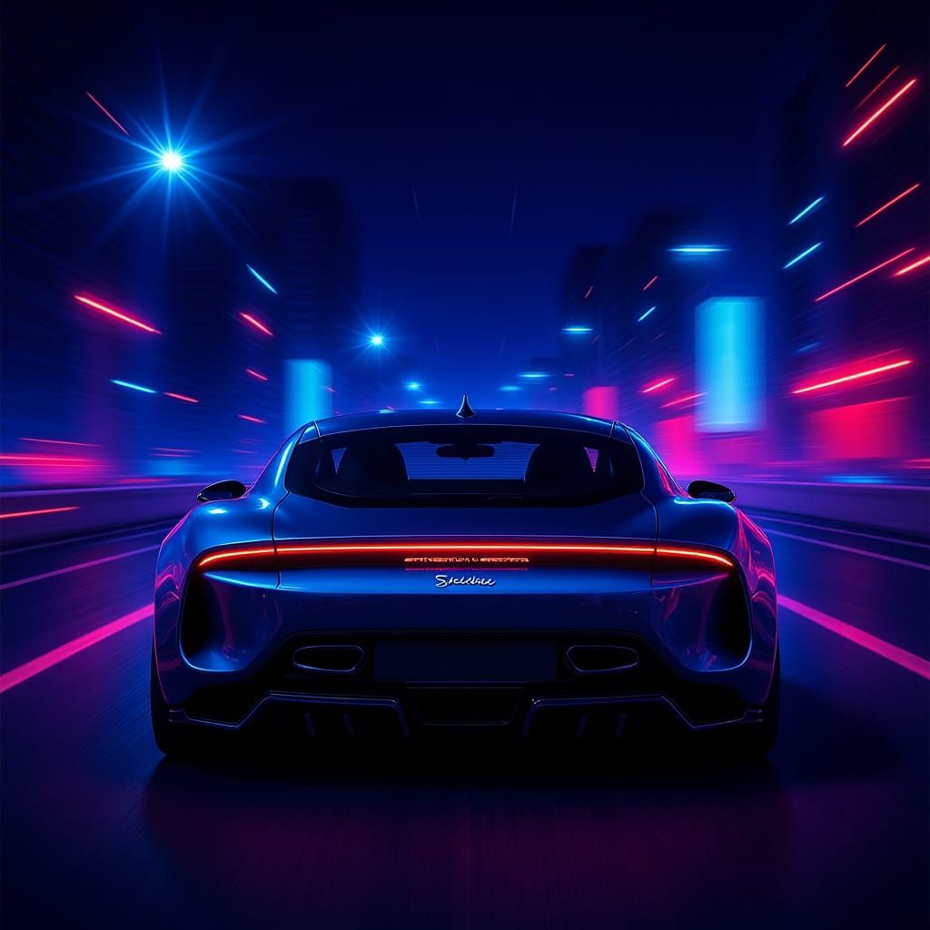 Neon Highway Sports Car in Digital Art Style