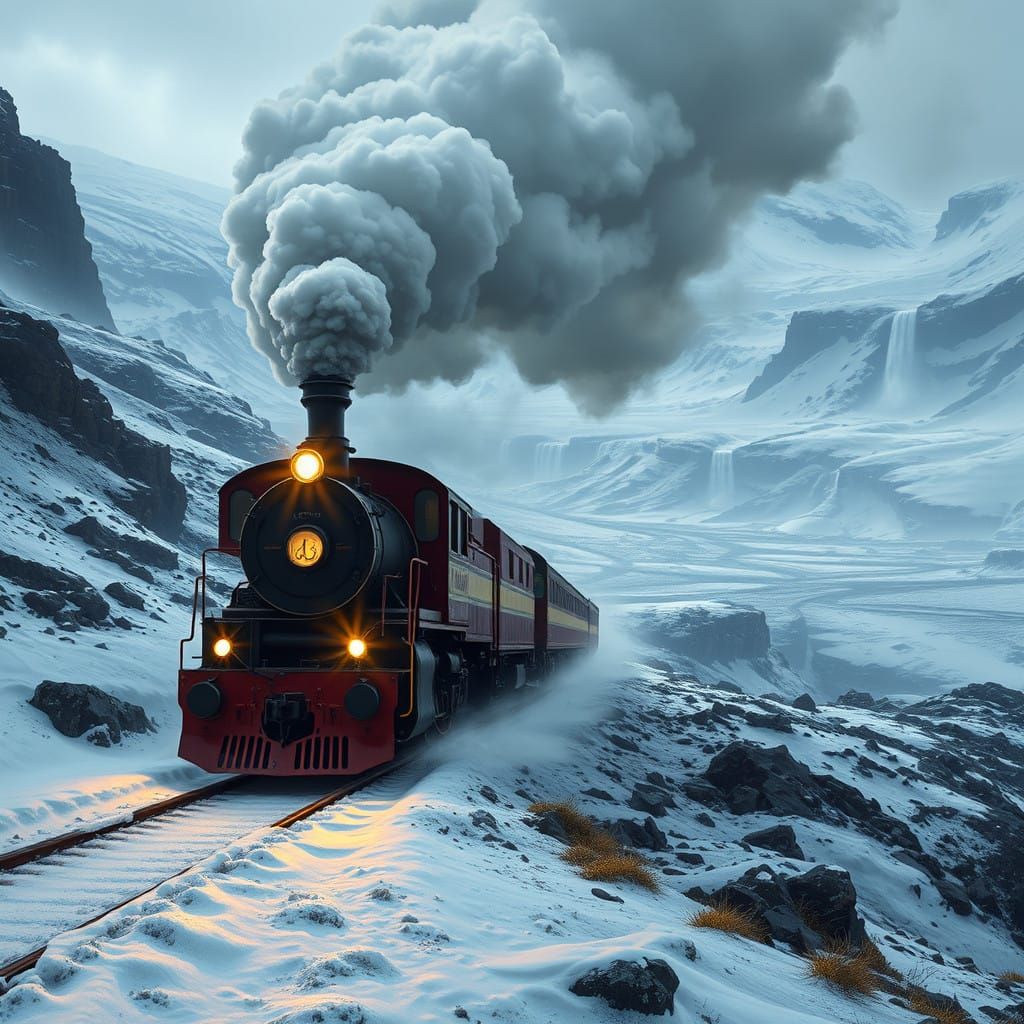 Train Speeds Across Iceland's Majestic Landscape