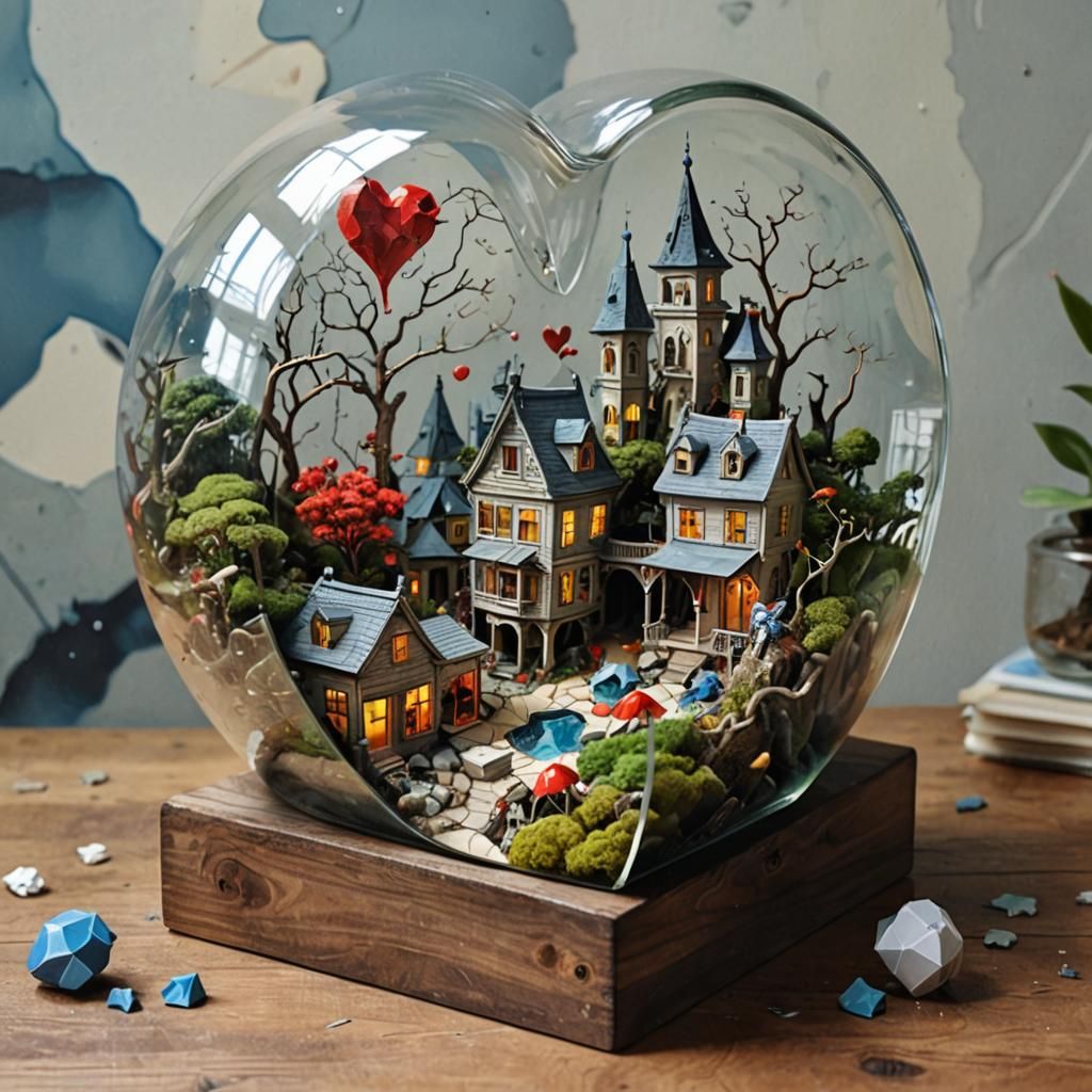 Surrealist Dreamscape Inside a Fragile Glass Terrarium