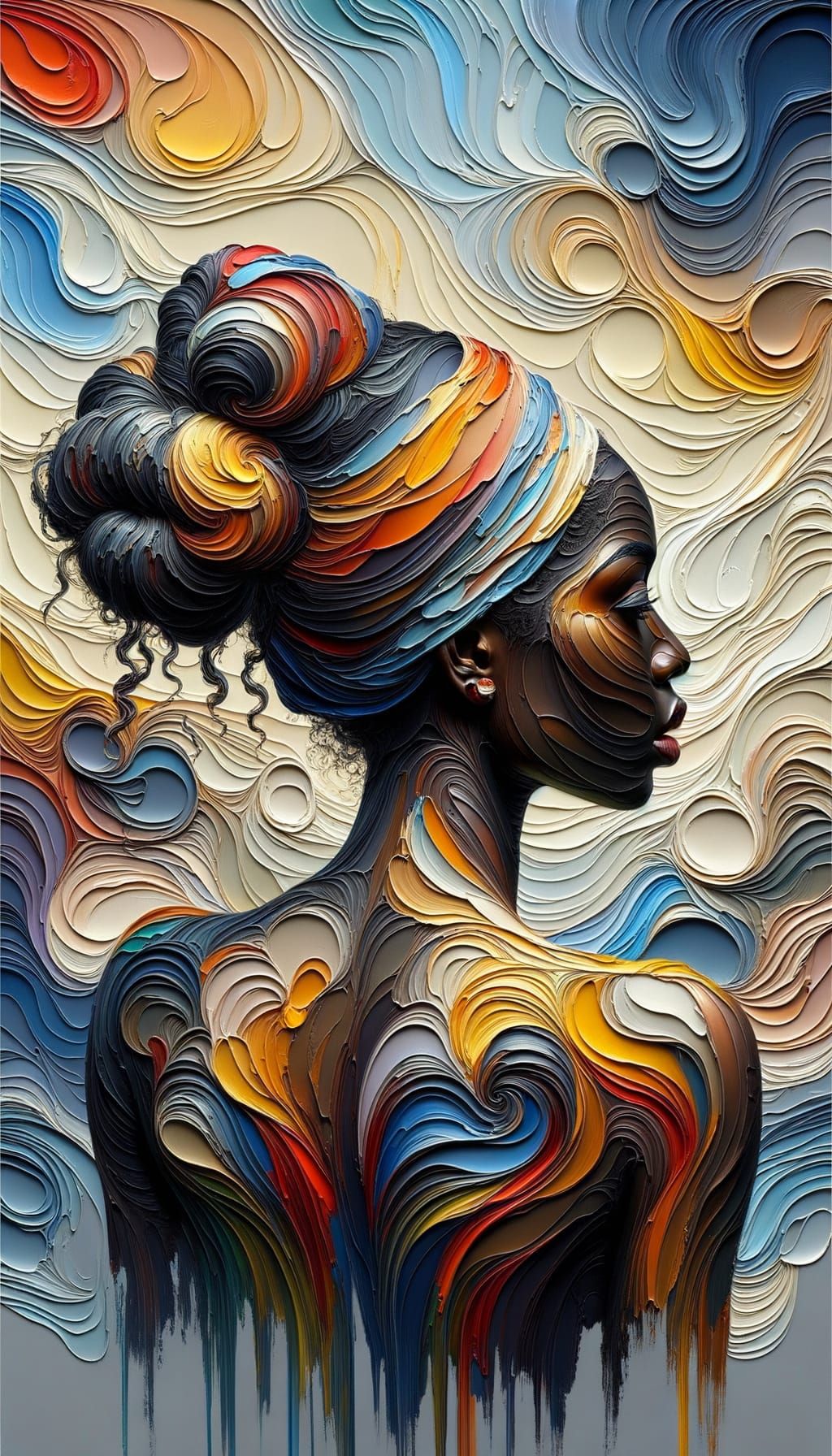 Abstract Impasto Painting of a Black Woman with Updo