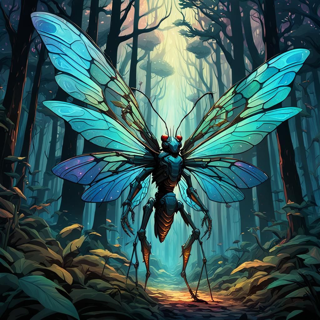 Dark Fantasy Insectoid Humanoids Converge in Mysterious Fore...