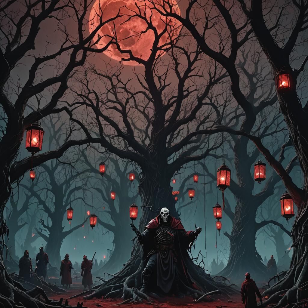 Slipknot in a Dark Fantasy 80s Cinematic Landscape