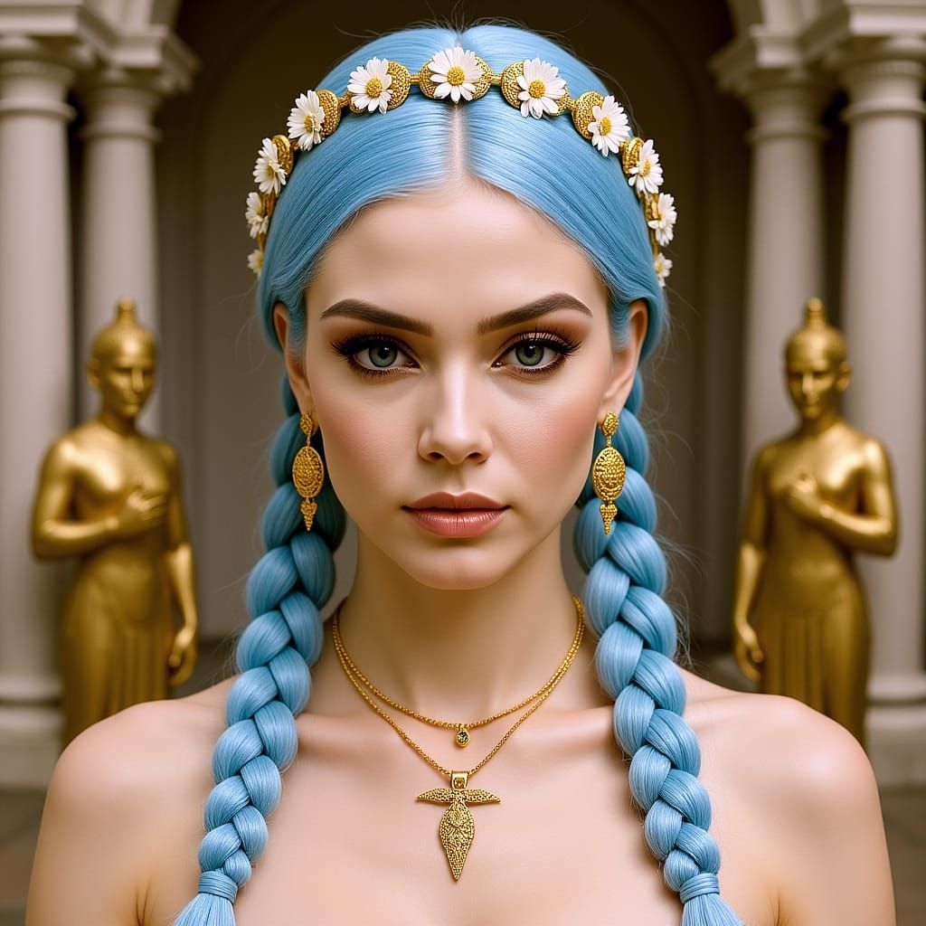 Beautiful Woman with Braided Hair, Detailed Portrait