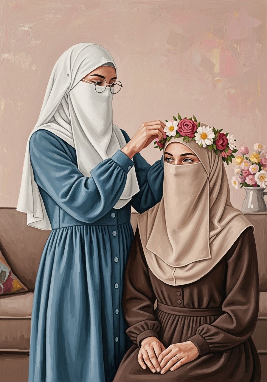 Swedish Women with Flower Wreath in Expressive Abstract Styl...