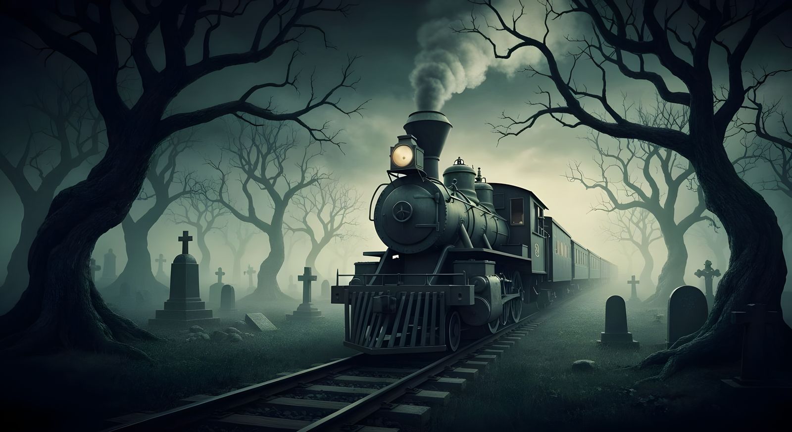 Spectral Bone Train in Dark Fantasy Landscape
