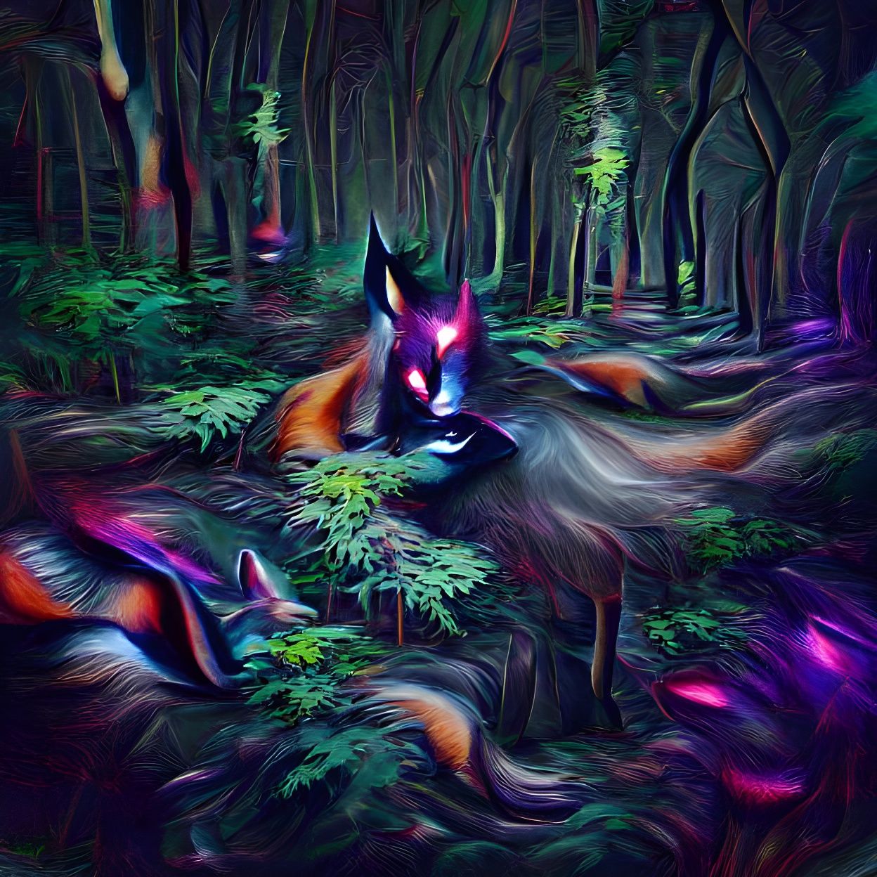Mysterious Dark Fox Emerges from a Midnight Forest