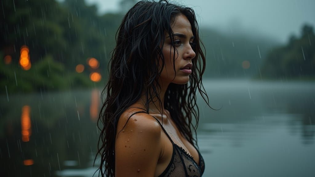 Mystical, Dark Lit Lake Goddess Reveals Stormy Splendor