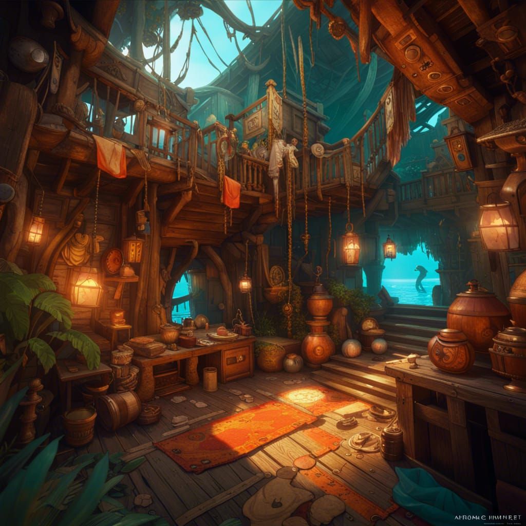Treasured Pirate Hideout in Vibrant Art Deco Style