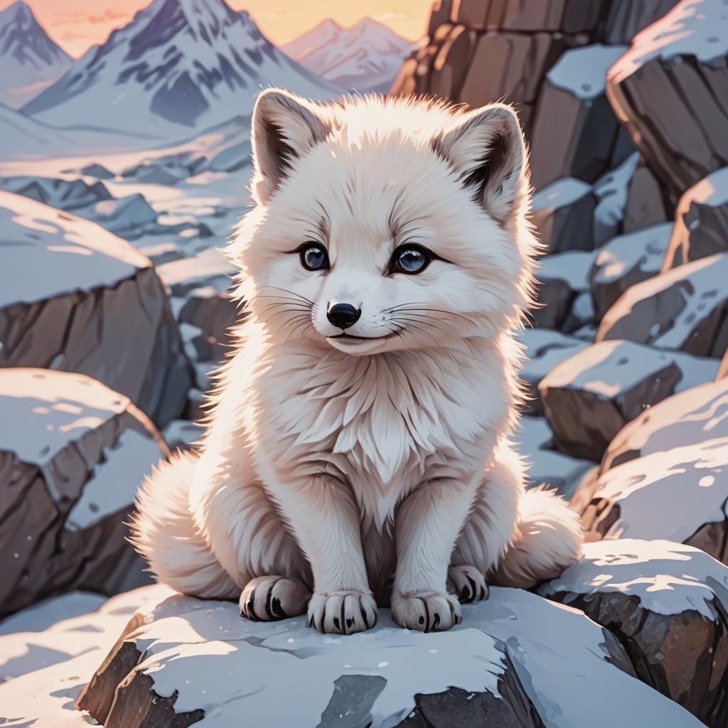Delicate Arctic Fox Cub in Kawaii Anime Style