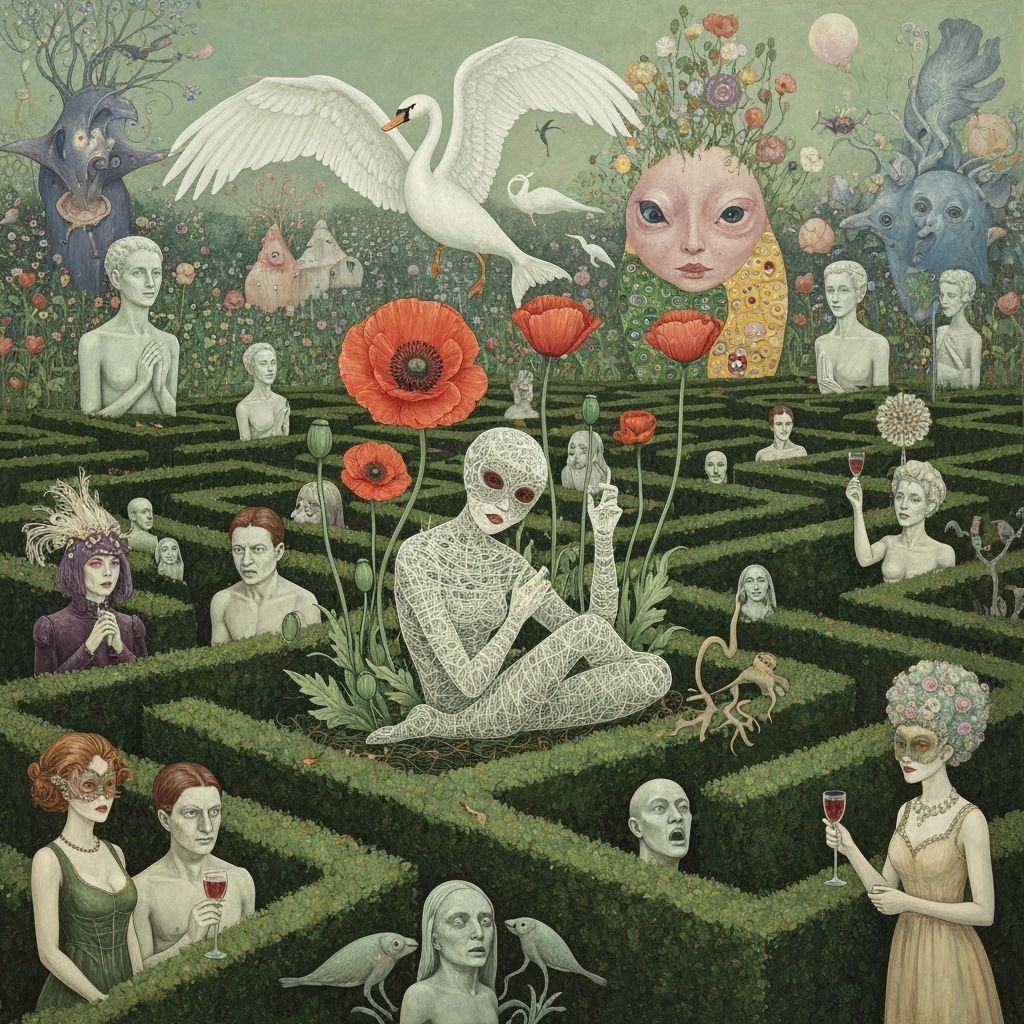 Surreal Women in Dark Forest: Gothic Horror Art