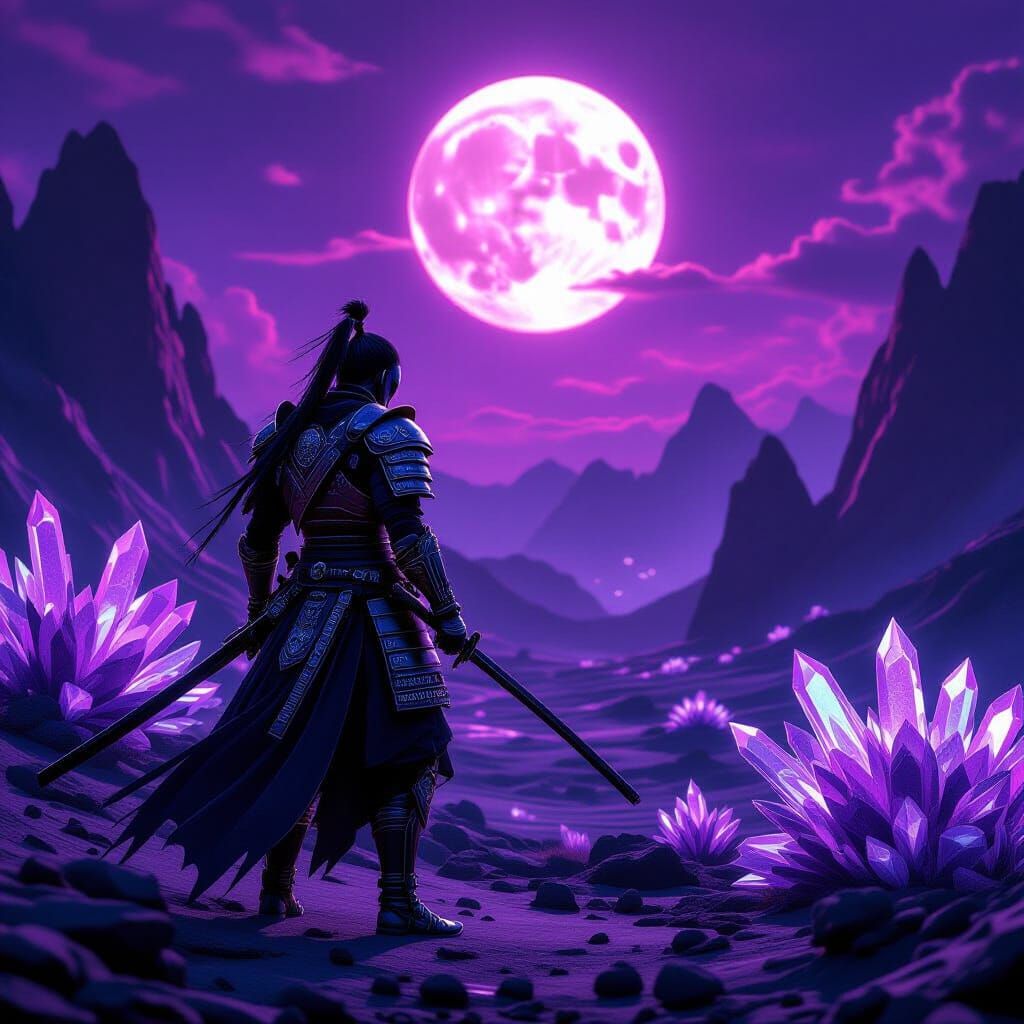 Samurai Warrior on Alien Planet in Digital Art Style