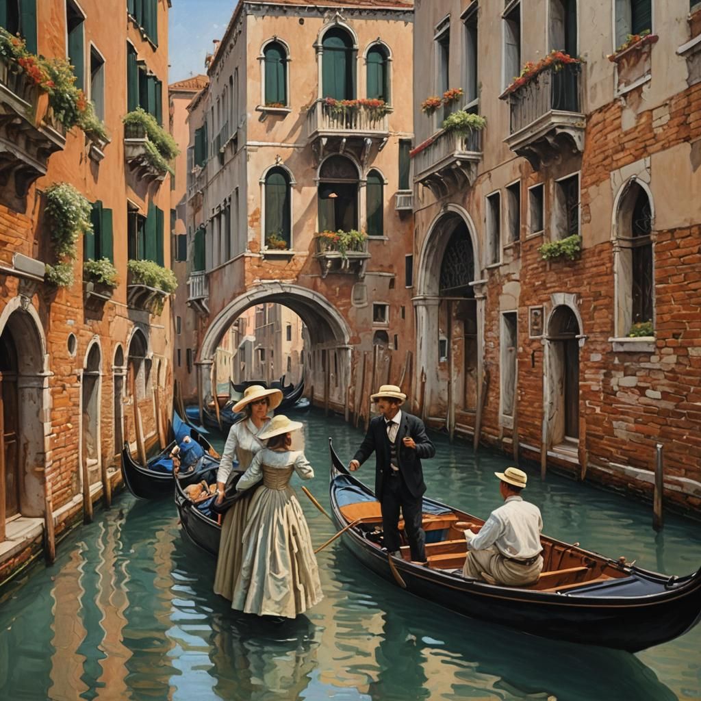 Romantic Gondola Scene in Soft Oil Colors